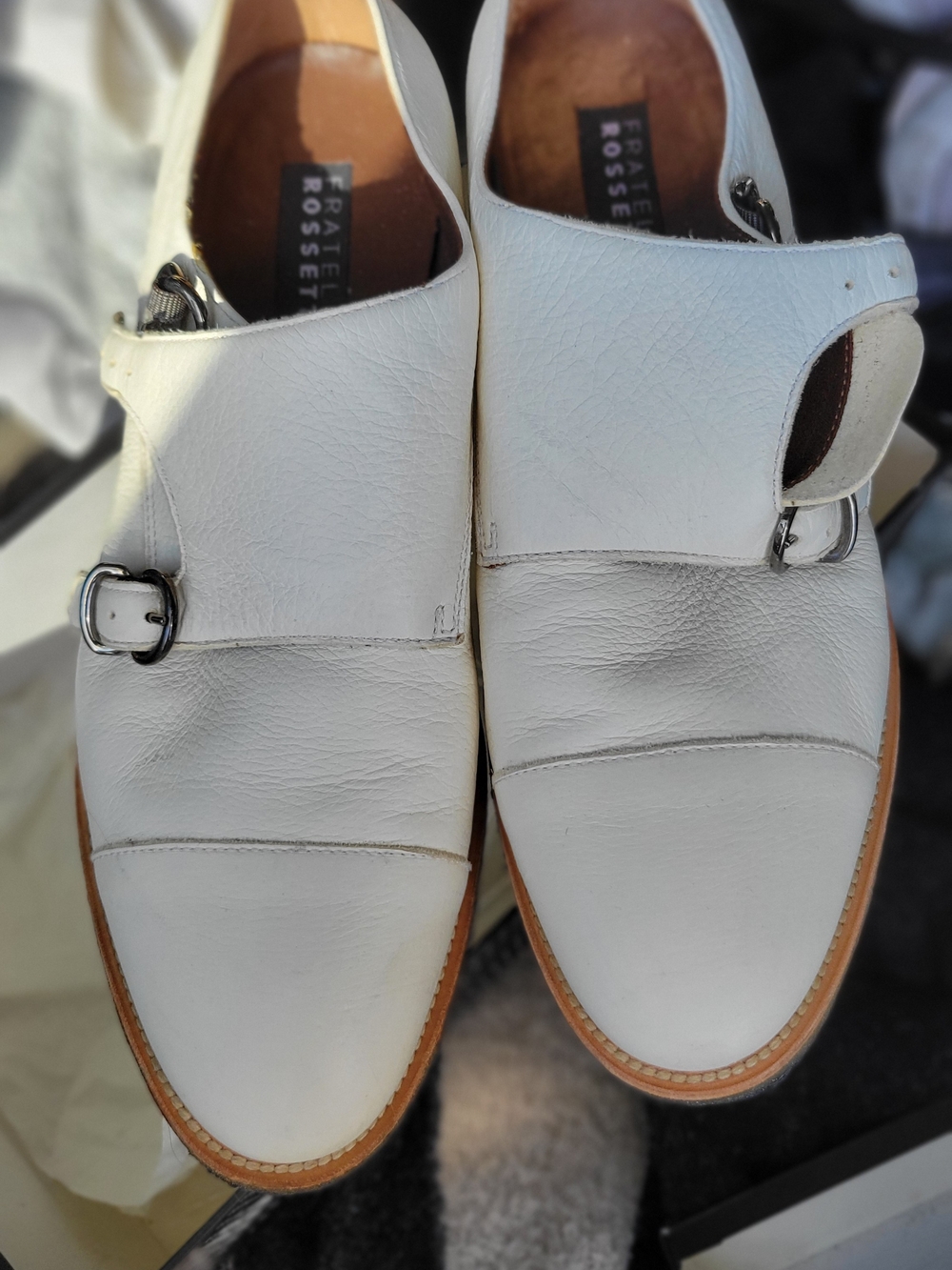 Fratelli Rossetti White Leather Double Monk Strap Oxfords